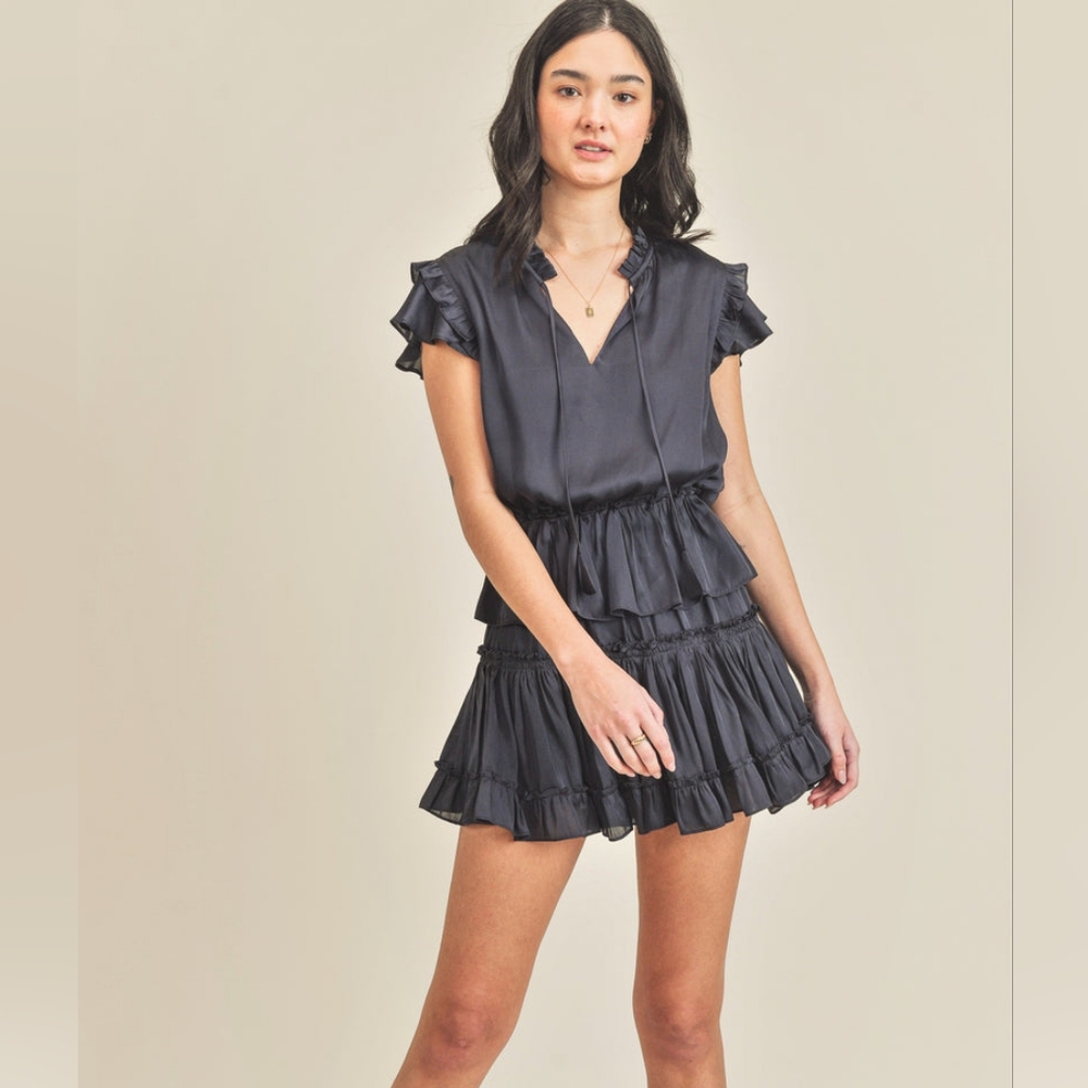 Elegant Black Ruffle Mini Dress